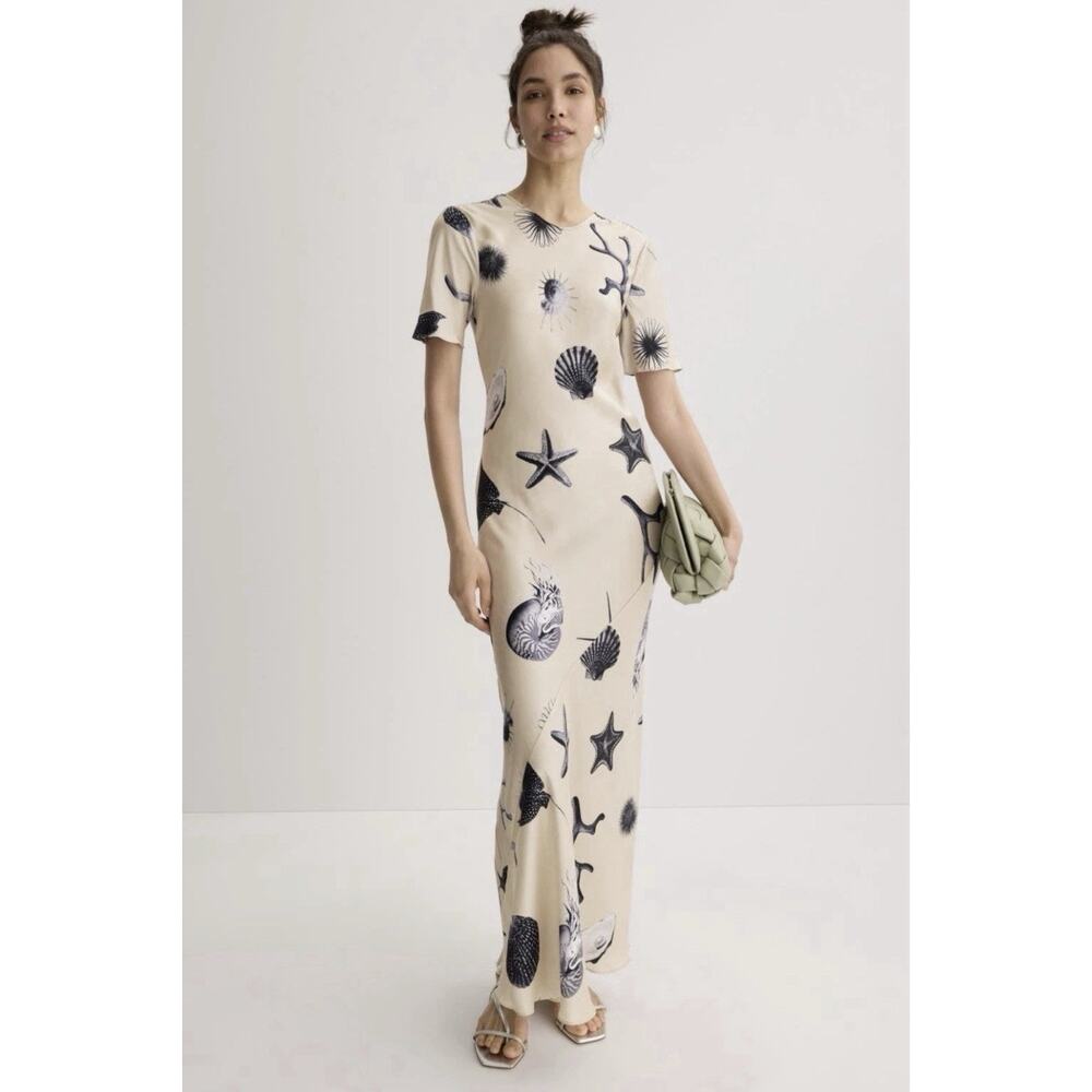 Silk Laundry Seashells Short Sleeve Bias Dress Size M Beach Casual